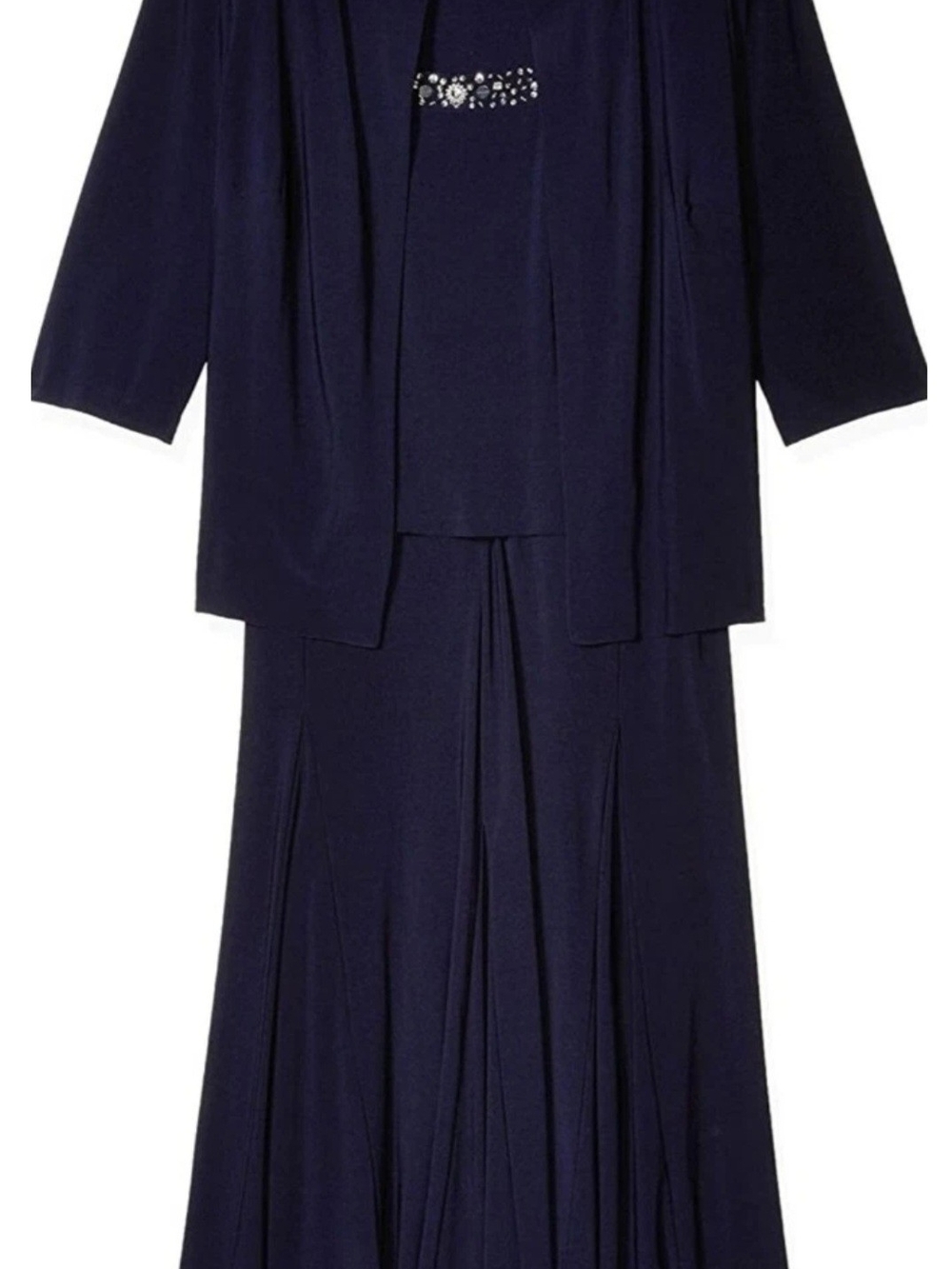 Elegant Navy 2-Piece Evening Set with Embellished Top Mother Of The Bride Dress